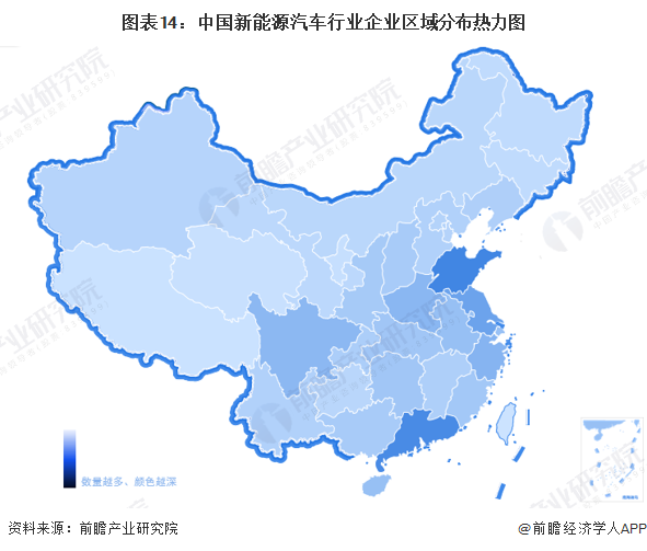 图表14：中国新能源汽车行业企业区域分布热力图