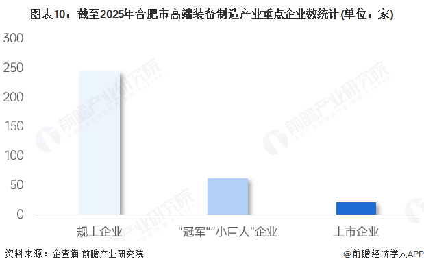 图表10：截至2025年合肥市高端装备制造产业重点企业数统计(单位：家)