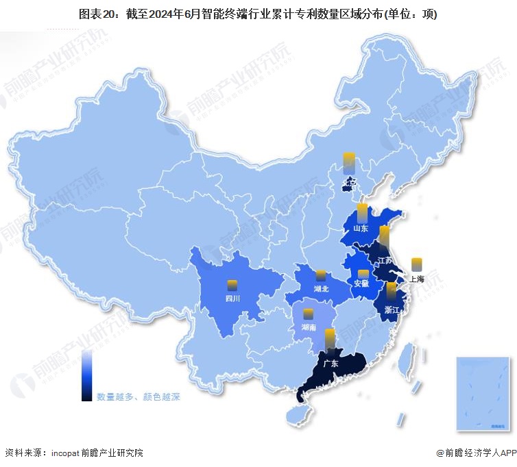 图表20：截至2024年6月智能终端行业累计专利数量区域分布(单位：项)