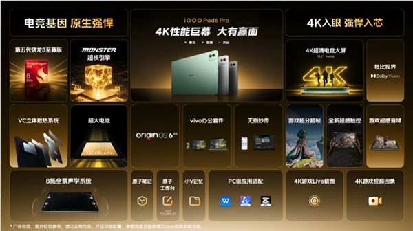 4K巨幕性能平板！iQOO Pad6 Pro发布：4299元起