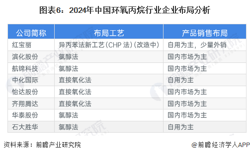 图表6：2024年中国环氧丙烷行业企业布局分析