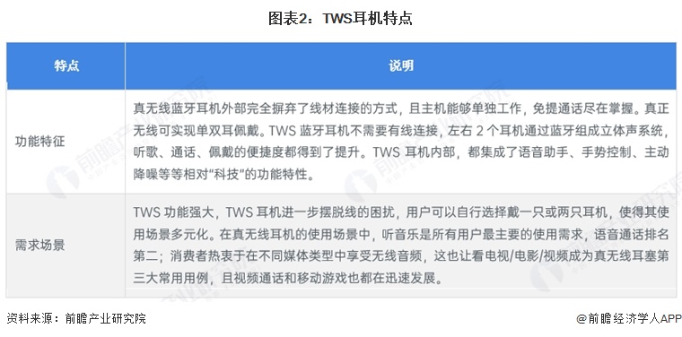 图表2：TWS耳机特点