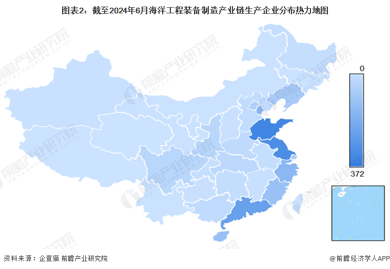 图表2：截至2024年6月海洋工程装备制造产业链生产企业分布热力地图