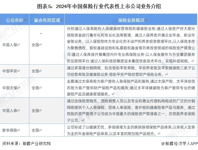 图表5：2024年中国保险行业代表性上市公司业务介绍