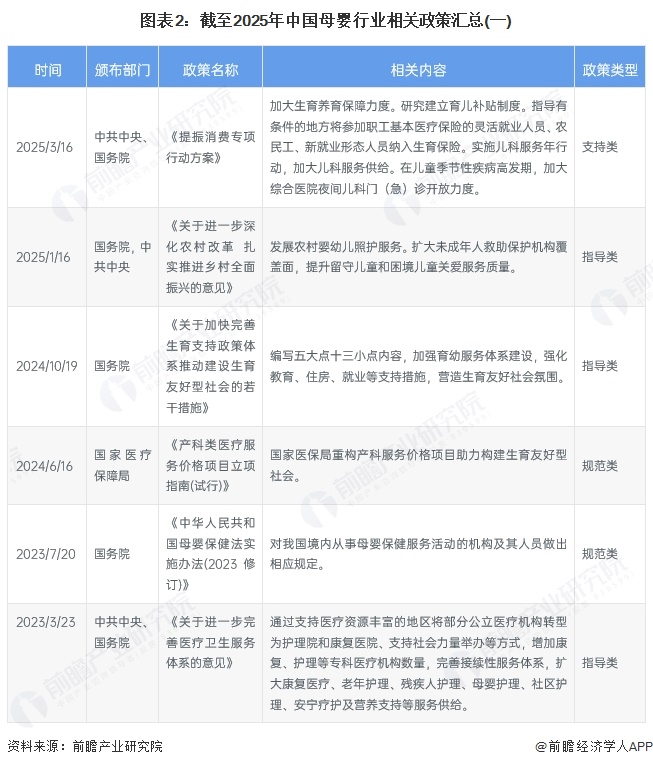 图表2：截至2025年中国母婴行业相关政策汇总(一)