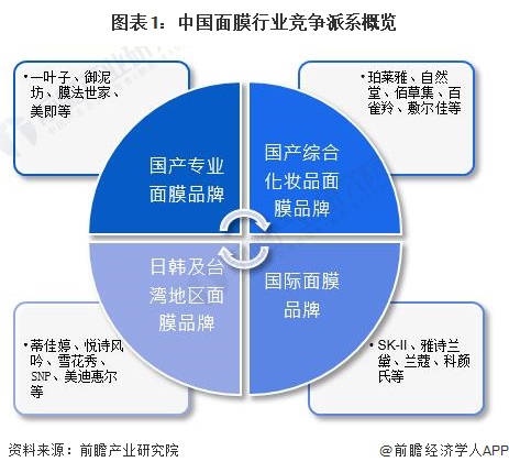 图表1：中国面膜行业竞争派系概览