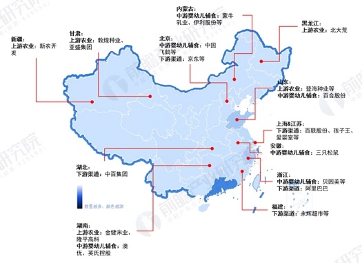 图表9：2024年婴幼儿辅食产业代表性上市企业区域分布图