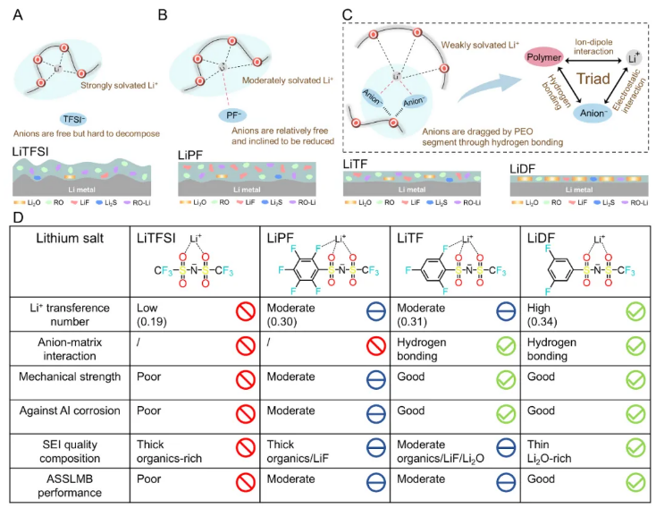 图2 选择性氟化锂盐的溶剂化结构和优势总结