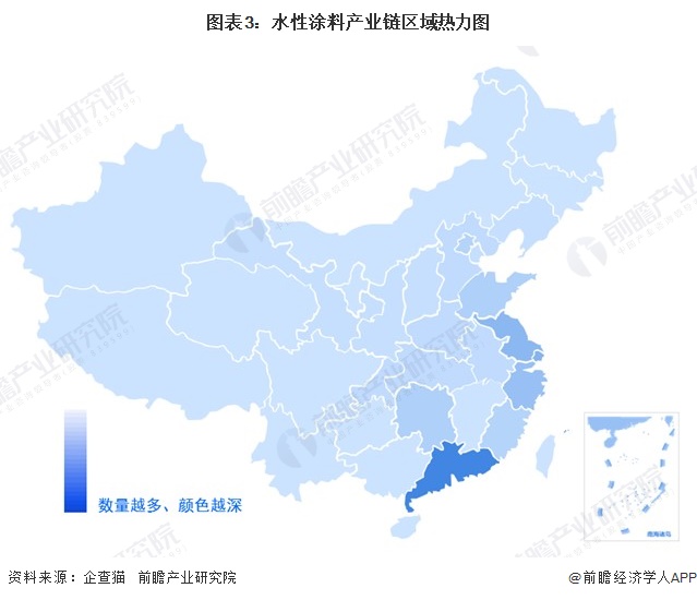 图表3：水性涂料产业链区域热力图