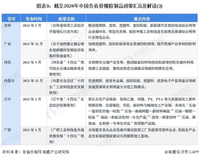 图表9：截至2024年中国各省份橡胶制品政策汇总及解读(3)