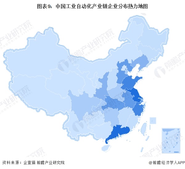 图表9：中国工业自动化产业链企业分布热力地图