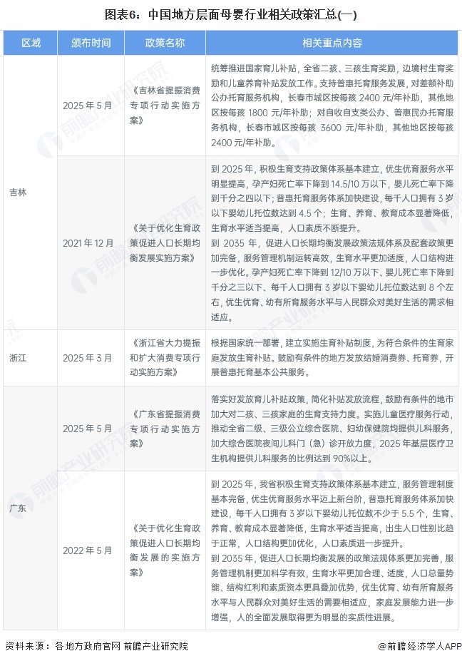 图表6：中国地方层面母婴行业相关政策汇总(一)