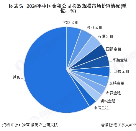图表5：2024年中国金租公司投放规模市场份额情况(单位：%)