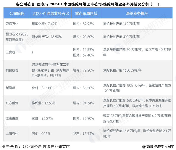 图表5：2025H1中国涤纶纤维上市公司-涤纶纤维业务布局情况分析(一)