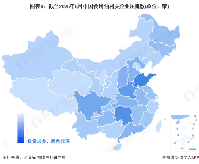 图表9：截至2025年5月中国食用油相关企业注册数(单位：家)