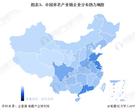 图表3：中国养老产业链企业分布热力地图