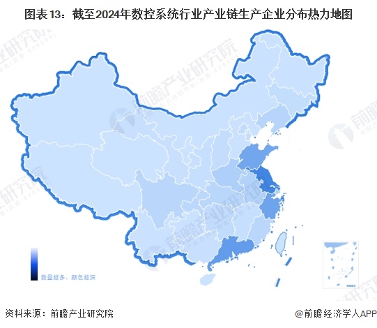图表13：截至2024年数控系统行业产业链生产企业分布热力地图