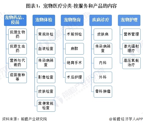 图表1：宠物医疗分类-按服务和产品的内容