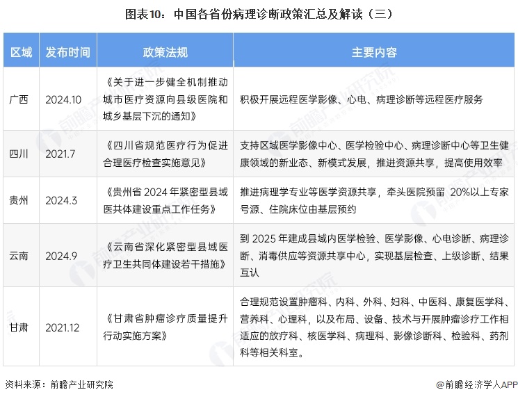 图表10：中国各省份病理诊断政策汇总及解读（三）