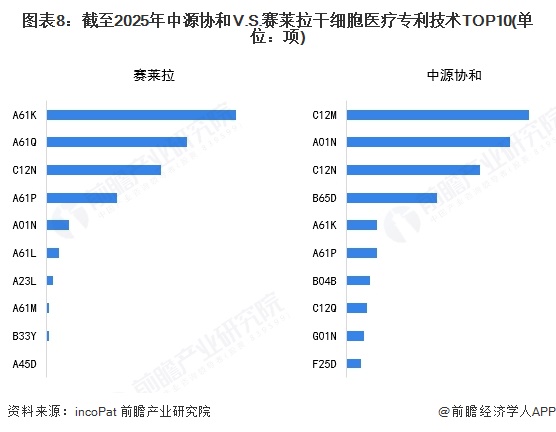 图表8：截至2025年中源协和V.S.赛莱拉干细胞医疗专利技术TOP10(单位：项)