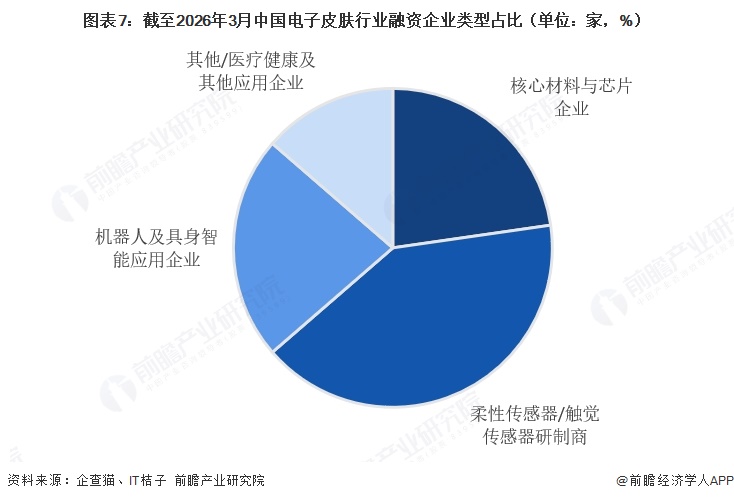 图表7：截至2026年3月中国电子皮肤行业融资企业类型占比（单位：家，%）  
