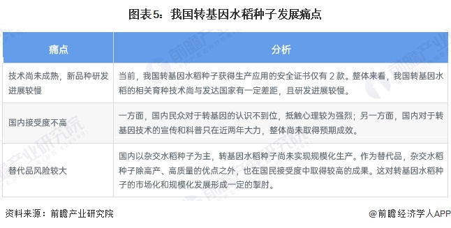 图表5：我国转基因水稻种子发展痛点