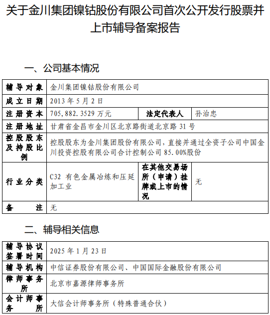 金川集团镍钴股份有限公司