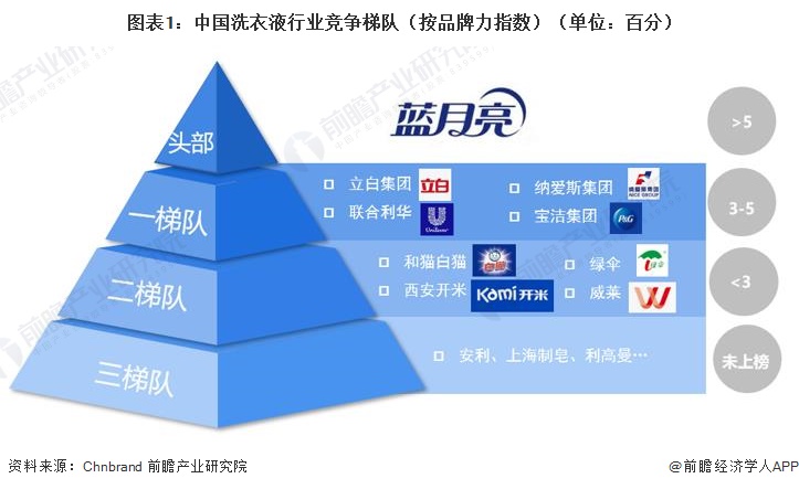 图表1：中国洗衣液行业竞争梯队（按品牌力指数）（单位：百分）