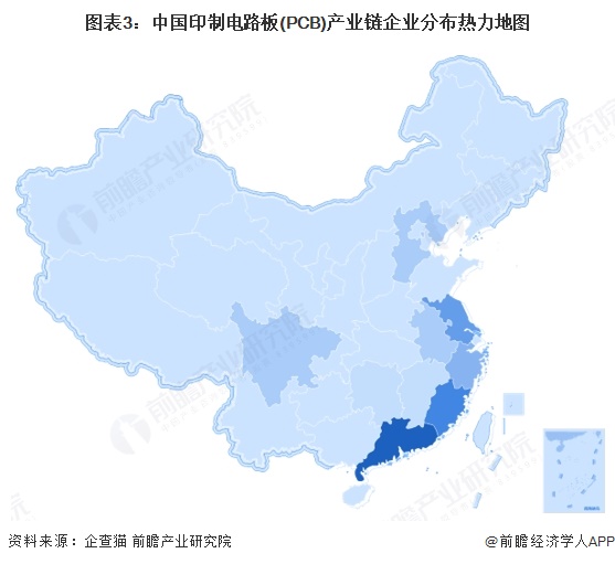 图表3：中国印制电路板(PCB)产业链企业分布热力地图