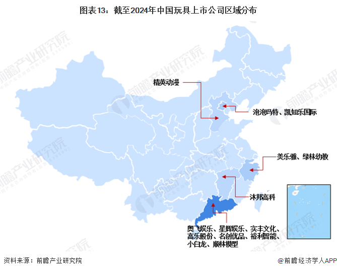 图表13：截至2024年中国玩具上市公司区域分布