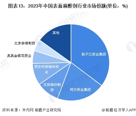 图表13：2023年中国表面麻醉剂行业市场份额(单位：%)