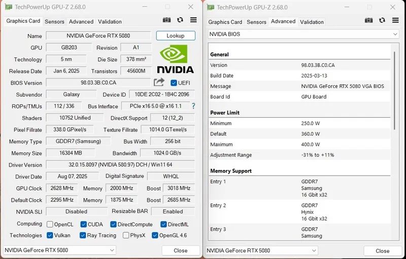 竟比公版强了6%！影驰RTX 5080星曜NOX OC评测：能自由更换上盖与背板
