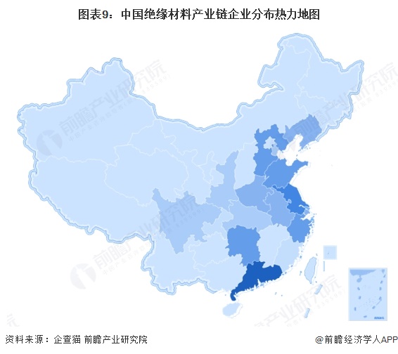 图表9：中国绝缘材料产业链企业分布热力地图