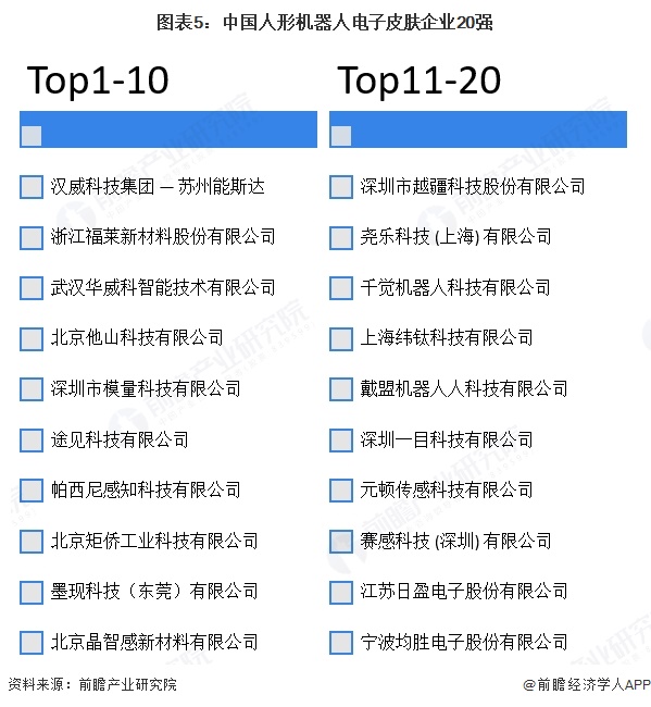 图表5：中国人形机器人电子皮肤企业20强