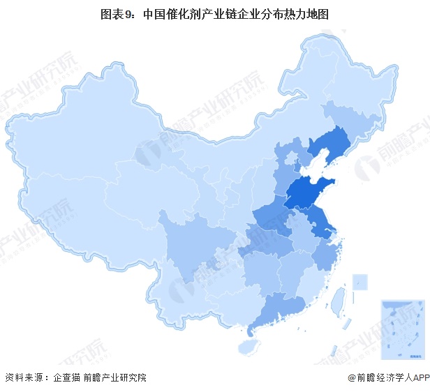 图表9：中国催化剂产业链企业分布热力地图