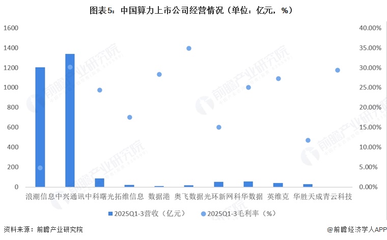 图表5：中国算力上市公司经营情况（单位：亿元，%）