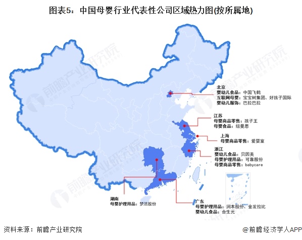 图表5：中国母婴行业代表性公司区域热力图(按所属地)