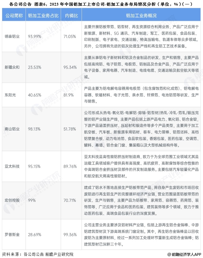 图表6：2023年中国铝加工上市公司-铝加工业务布局情况分析(单位：%)(一)