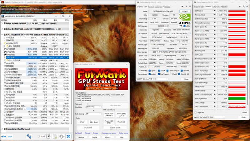 技嘉RTX 5080超级雕显卡评测：外挂风扇强化散热 四风扇烤机仅60度