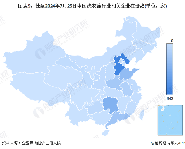 图表9：截至2024年7月25日中国洗衣液行业相关企业注册数(单位：家)