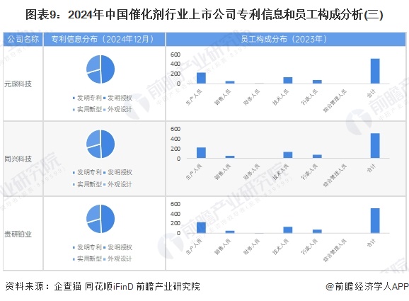 图表9：2024年中国催化剂行业上市公司专利信息和员工构成分析(三)