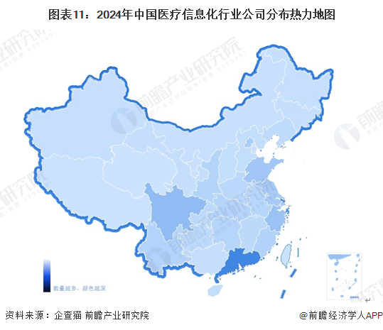 图表11：2024年中国医疗信息化行业公司分布热力地图