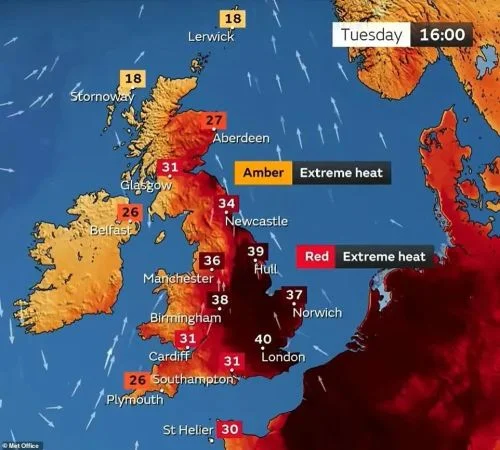 7月19日，英国高温创下纪录 图源：英国气象局
