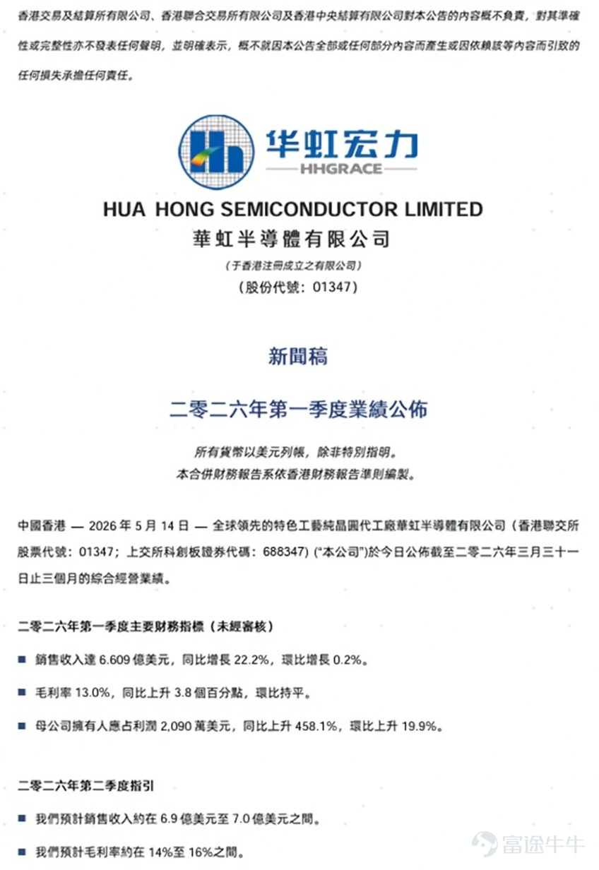 （资料来源：港交所华虹半导体01347. HK通告）